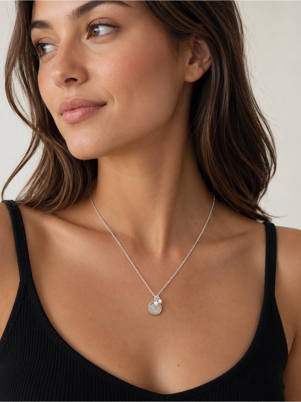 Classic Silver Disc Pendant Necklace in Silver